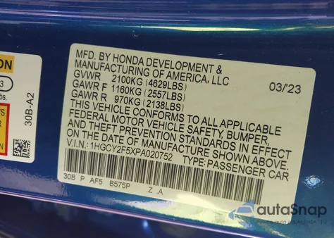 2023 Honda Accord Hybrid Sport z USA, uszkodzony, nr VIN 1HGCY2F5XPA020752